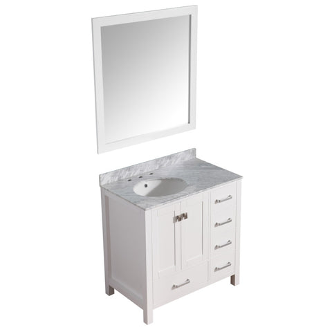 VT-MRCT0036-WH - ANZZI Chateau 36 in. W x 22 in. D Bathroom Bath Vanity Set in White with Carrara Marble Top with White Sink