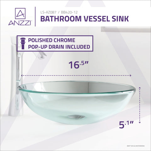 ANZZI Mythic Series Vessel Sink in Lustrous Clear
