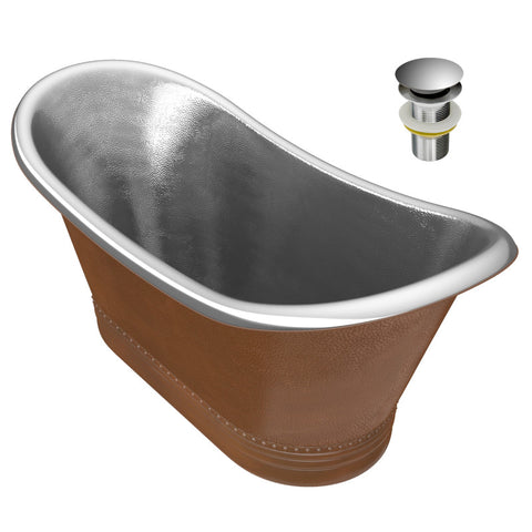BT-005 - ANZZI Ionian 67 in. Handmade Copper Double Slipper Flatbottom Non-Whirlpool Bathtub in Hammered Antique Copper