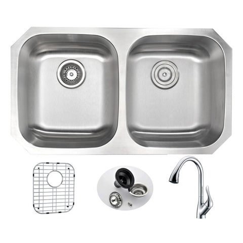 KAZ3218-031 - ANZZI MOORE Undermount 32 in. Double Bowl Kitchen Sink with Accent Faucet in Polished Chrome