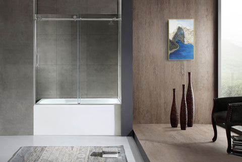 60 in. L x 30 in. W x 83 in. H Right Drain White Rectangular Tub with Frameless Sliding Tub Door in Brushed Nickel