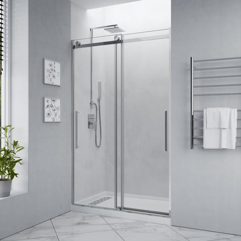 SD-FRLS05902CH - ANZZI Stellar Series 2 in. x 76 in. H Sliding Frameless Shower Door in Chrome with Tsunami Guard Tempered Clear Glass