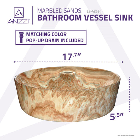 ANZZI Marbled Series Ceramic Vessel Sink in Marbled Sands Finish