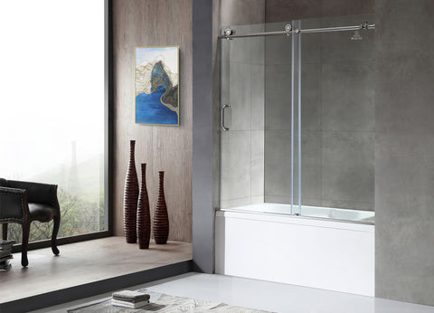 60 in. L x 30 in. W x 83 in. H Right Drain White Rectangular Tub with Frameless Sliding Tub Door in Polished Chrome
