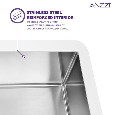 ANZZI Apollo Series Farmhouse Solid Surface 36 in. 0-Hole Single Bowl Kitchen Sink with Stainless Steel Interior