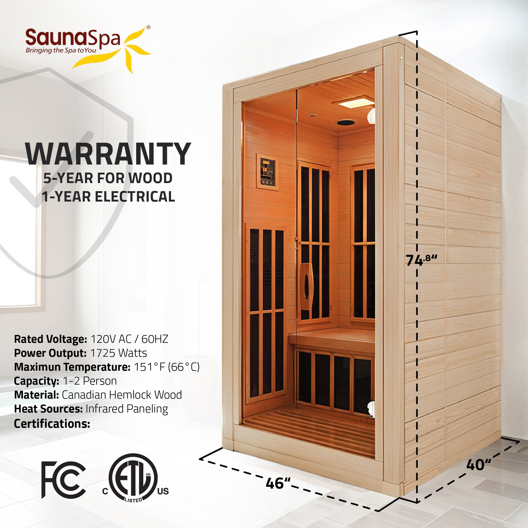 SC-SS0014-GS - SaunaSpa Viti 2- Person Indoor Hemlock Wooden