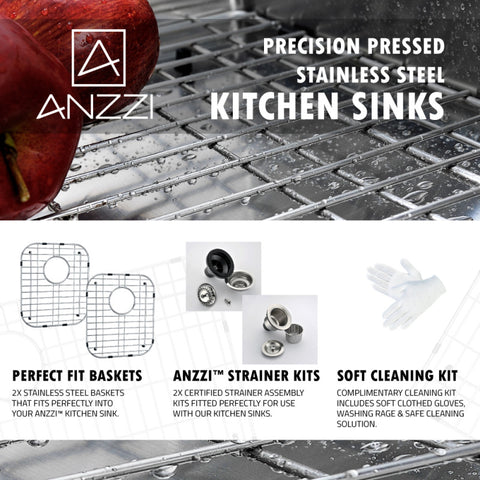 ANZZI MOORE Undermount 32 in. Double Bowl Kitchen Sink with Sails Faucet