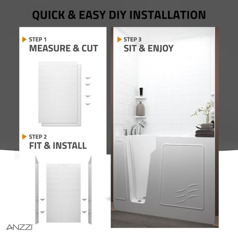 Rampart Series 60 in. W x 60 in. H 2-Piece Glue-Up Acrylic Shower Wall Set in White with 5 x 10 in. Subway Tile Design