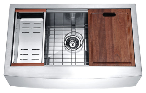 Aegis Farmhouse Stainless Steel 33 in. 0-Hole Single Bowl Kitchen Sink with Cutting Board and Colander