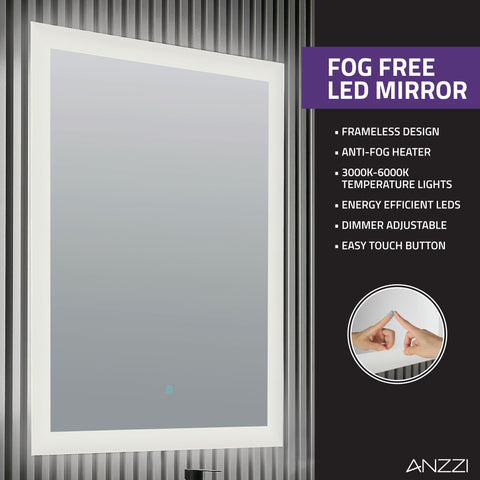 ANZZI Conques 3-Piece Vanity Set (30" W), Wall Mounted, Glossy White Stone Top, Soft-Close Drawers, LED Defogger Mirror & 55" Side Cabinet