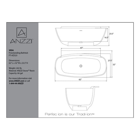 Vida 5.2 ft. Solid Surface Center Drain Freestanding Bathtub in Honey Amber