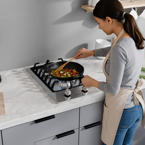 12 in. 2-Burner Recessed Gas Cooktop in Stainless Steel with Power Burners 5800-15000 BTU/h and NG/LP Convertible