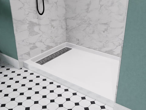 Alexander 60 in. L x 32 in. W Alcove Shower Pan Base with Left or Right Drain in Glossy White Marine Acrylic