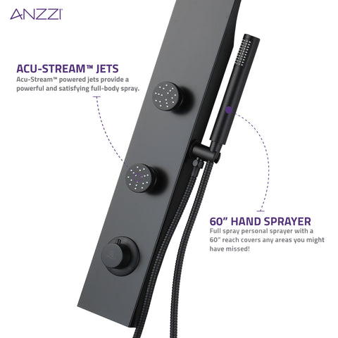 Cici Series 39 in. 2-Jetted Shower Tower with Heavy Rain Shower and Body Jets and Spray Wand in Matte black