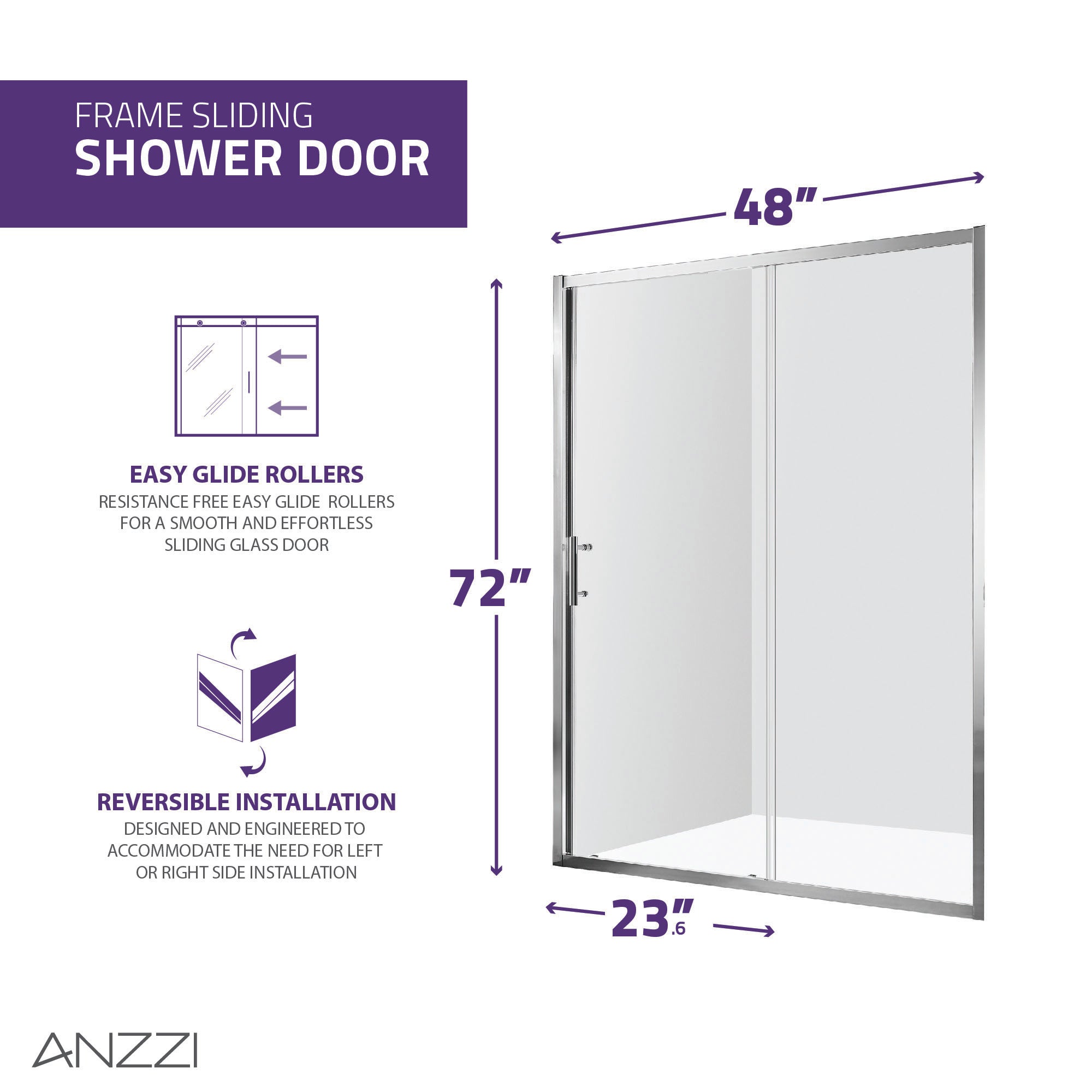 SD-AZ052-01CH-R - ANZZI 48 in. x 72 in. Framed Shower Door with