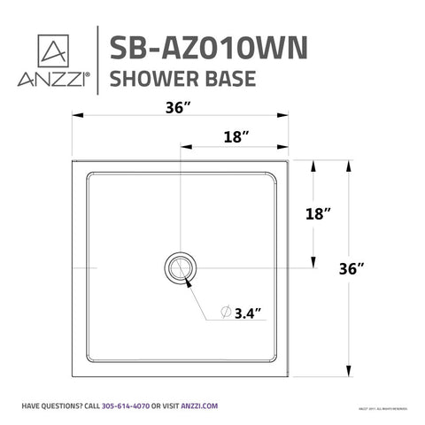 ANZZI Valley Series 38 in. x 38 in. Shower Base in White