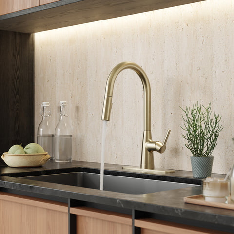 Modern Touchless Satin Brass Pull-Down Kitchen Faucet
