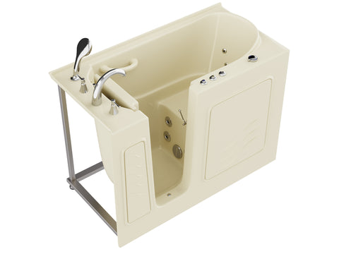 Coupe Series 26 in. x 53 in. Left Drain Quick Fill Walk-In Whirlpool Tub with Powered Fast Drain in Biscuit