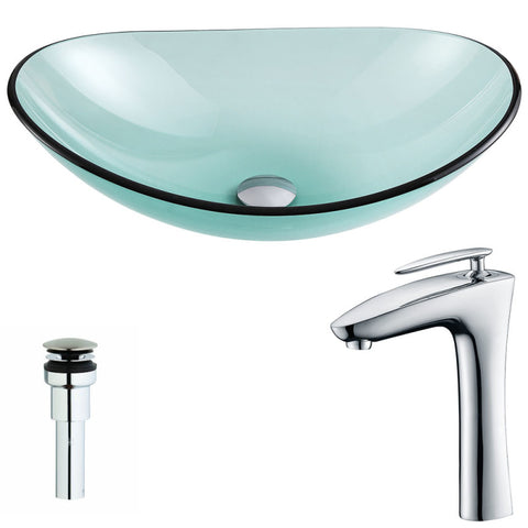LSAZ076-022 - ANZZI Major Series Deco-Glass Vessel Sink in Lustrous Green with Crown Faucet in Polished Chrome