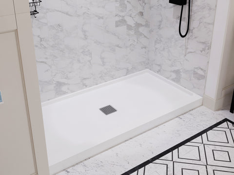 Alexander 60 in. L x 36 in. W Alcove Shower Pan Base with Center Drain in Glossy White Marine Acrylic