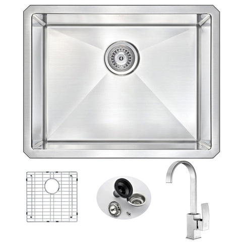 KAZ2318-035B - ANZZI VANGUARD Undermount 23 in. Single Bowl Kitchen Sink with Opus Faucet in Brushed Nickel