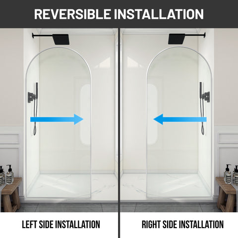 Ember Series 78 in. x 34 in. Framed Arch Fixed Shower Screen Door in Brushed Nickel with 8mm Tempered Clear Glass