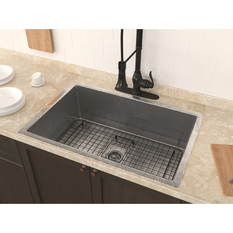 SK-023 - ANZZI Tereus Drop-in Handmade Copper 30 in. 0-Hole Single Bowl Kitchen Sink in Hammered Nickel