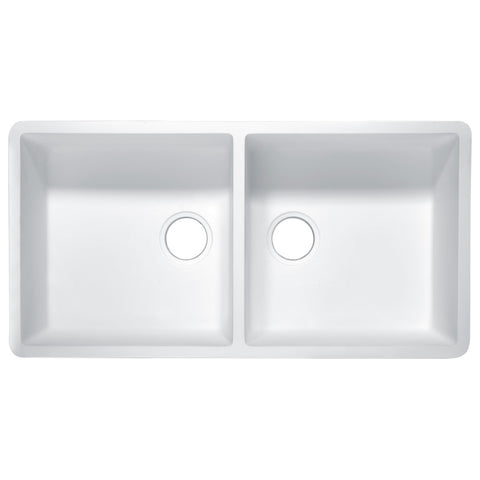 K-AZ223-2A - ANZZI Roine Farmhouse Reversible Apron Front Solid Surface 35 in. Double Basin Kitchen Sink in White