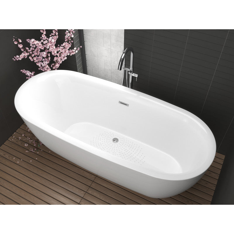 FT-AZ401 - ANZZI Ami Series 67 in. x 30 in. Flat Bottom Acrylic Freestanding 91 Gallon Soaking Bathtub with Center Drain in Glossy White