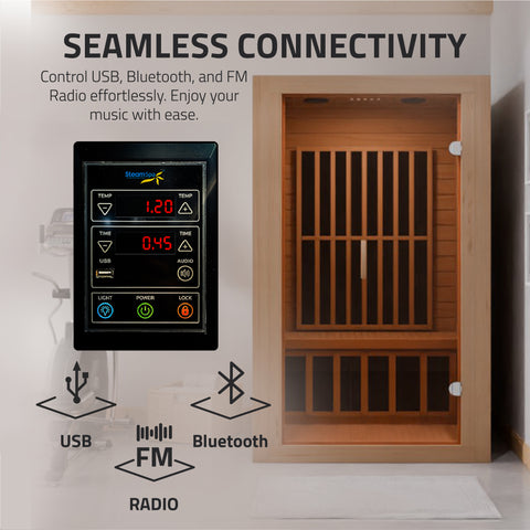 Viti 2- Person Indoor Hemlock Wooden Carbon FAR Infrared Home Sauna Room with LED Touch Control Panel and Heater