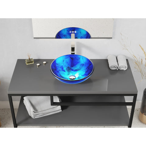 LS-AZ915 - ANZZI Belissima Round Glass Vessel Bathroom Sink with Stellar Blue Finish