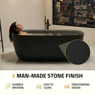 67 in. x 32 in. Rectangle Freestanding Stone Resin Deep Soaking Flat-Bottom Bathtub with Center Drain