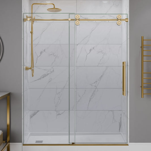 Ozean Series 56 to 60 in. x 76 in. Frameless Shower Door with Sliding with Tsunami Guard Tempered Clear Glass