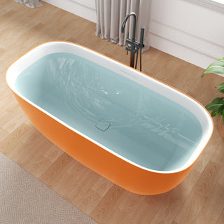 67 in. x 32 in. Rectangle Freestanding Stone Resin Deep Soaking Flat-Bottom Bathtub with Center Drain