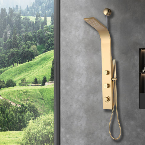 Cici Series 39 in. 2-Jetted Shower Tower with Heavy Rain Showerhead and Spray Wand, Full Body Shower System in Gold