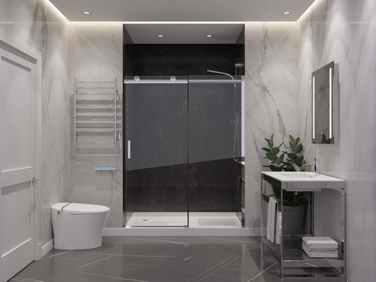 48 in. x 76 in. Frameless Sliding Shower Door with Handle in Chrome