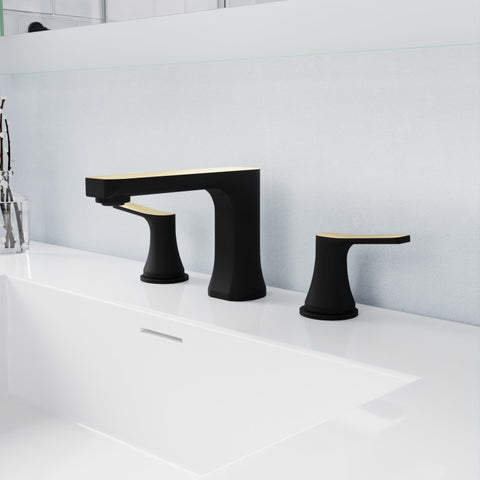 L-AZ902MB-BG - ANZZI 2-Handle 3-Hole 8 in. Widespread Bathroom Faucet With Pop-up Drain in Matte Black & Brushed Gold
