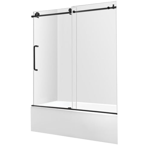 ANZZI 60 in. L x 32 in. W Left Drain Tub in White and 60 in. W x 62 in. H Frameless Sliding Tub Door in Matte Black Finish