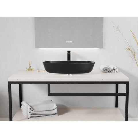 ANZZI Ariadne Rectangle Glass Vessel Bathroom Sink with Matte Black Finish