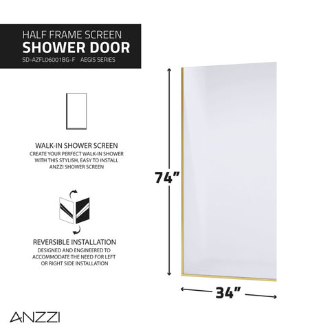 ANZZI Veil Series 74 in. by 34 in. Framed Glass Shower Screen