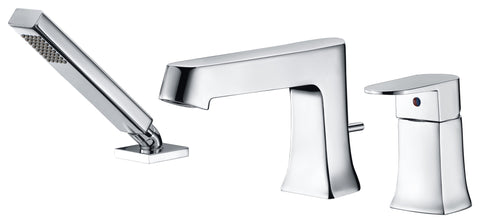 Rin Series Single-Handle Deck-Mount Roman Tub Faucet with Handheld Sprayer in Polished Chrome