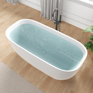 67 in. x 32 in. Rectangle Freestanding Stone Resin Deep Soaking Flat-Bottom Bathtub with Center Drain