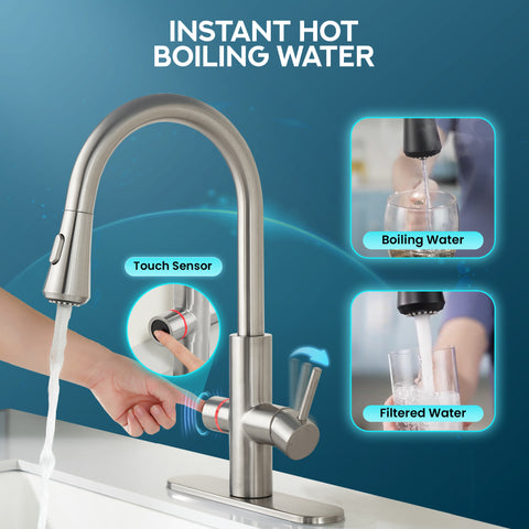 Sunset 4-in-1 Single Handle 17.5 in. Faucet for Instant Hot Water Dispensor with Boiler Tank and Filter in Nickel