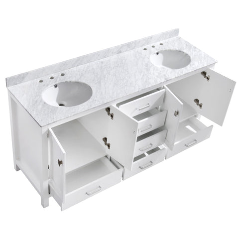 ANZZI Chateau 72 in. W x 22 in. D Bathroom Vanity Set with Carrara Marble Top with White Sink