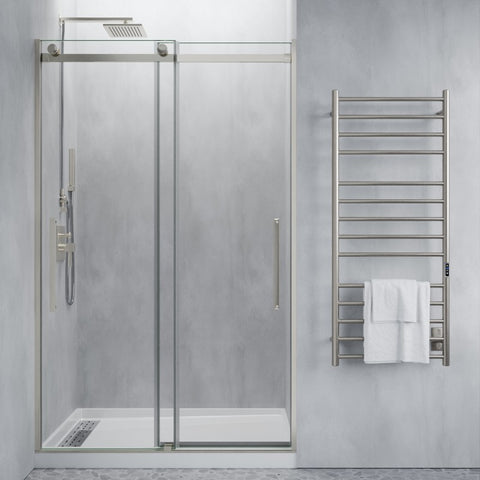 SD-FRLS05901BN - ANZZI Stellar Series 48 in. x 76 in. H Sliding Frameless Shower Door in Brushed Nickel with Tsunami Guard Tempered Glass