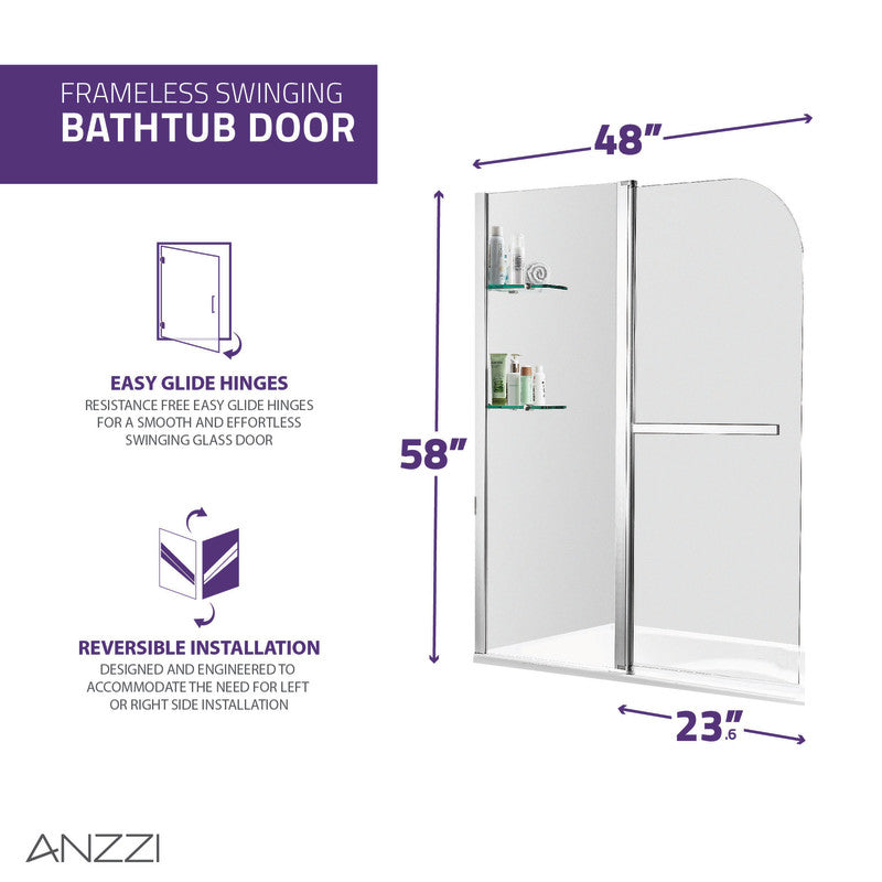 SD-AZ054-01BN - ANZZI Galleon 48 in. x 58 in. Frameless Tub Door
