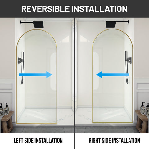 Ember Series 78 in. x 34 in. Framed Arch Fixed Shower Screen Door in Brushed Gold with 8mm Tempered Clear Glass