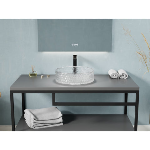 Celeste Round Clear Glass Vessel Bathroom Sink with Faceted Pattern