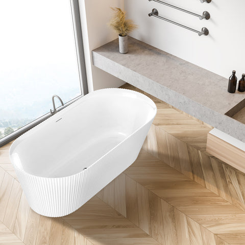 Bailey 59 in. Acrylic and Solid Surface Glossy Flatbottom Bathtub in White