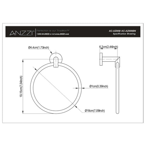 ANZZI Caster 2 Series Towel Ring